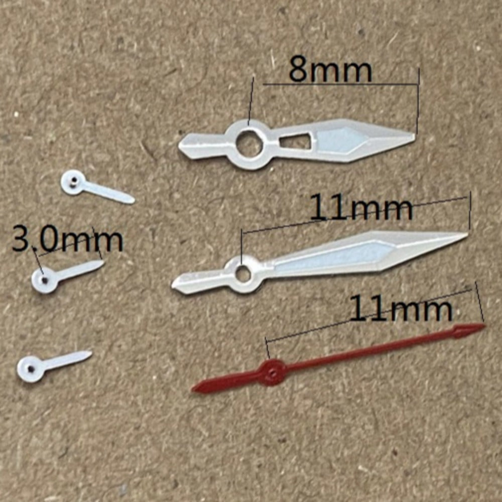 8X11X11mm Silver Trim Red Second Green Lume Watch Hands for Miyota JS15 Quartz