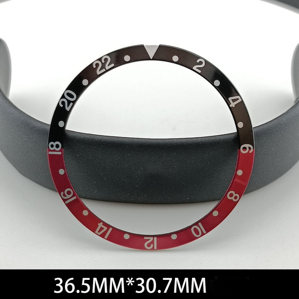 36.5/30.7mm Green Lume Aluminum Black+Red Watch Bezel Slope White Font