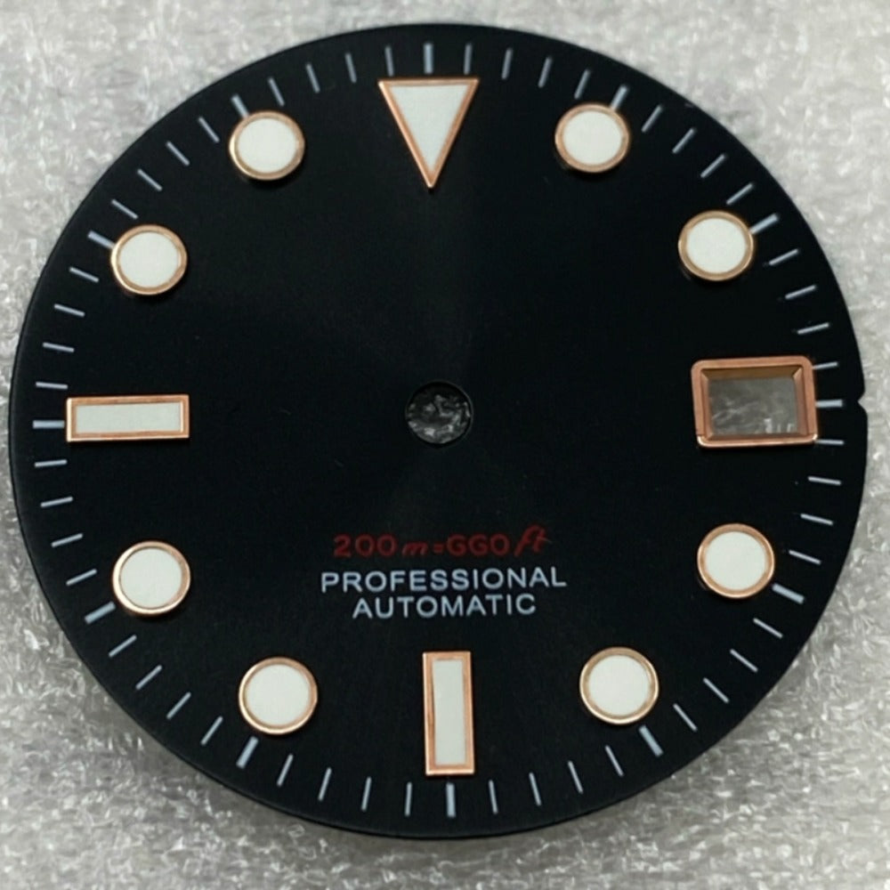 Green Lume Black Background Rose Golden Trim Nail Watch Dial for NH35/36