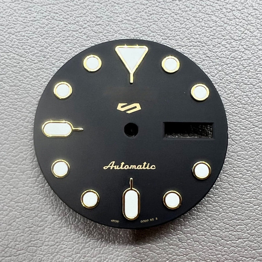 Green Lume Black+Golden Trim Nail Datejust Watch Dial for NH35 NH36 Movement