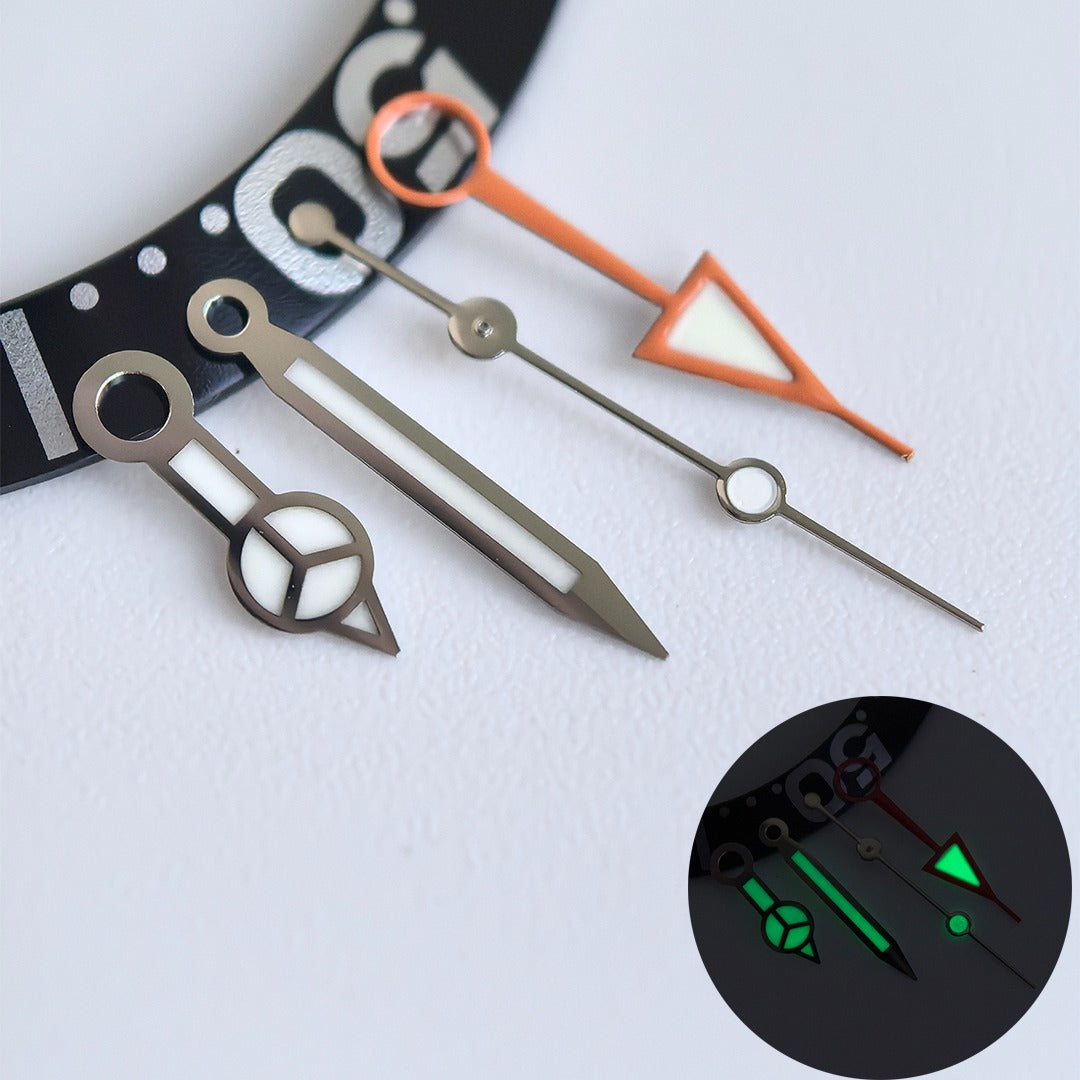 8x12x12.5x13mm Green Lume Silver Trim Orange GMT Hand Watch Hands for NH34