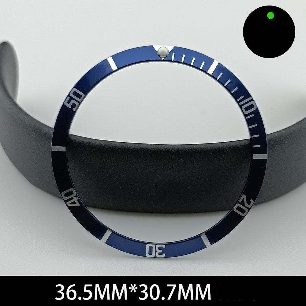 36.5/30.7mm Green Lume Aluminum Blue Watch Bezel Slope White Font Watch Part