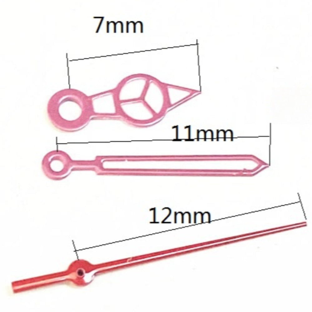 7X11X12mm Pink+Red Trim Green Lume Watch Hands for Ronda 515 Quartz Movement