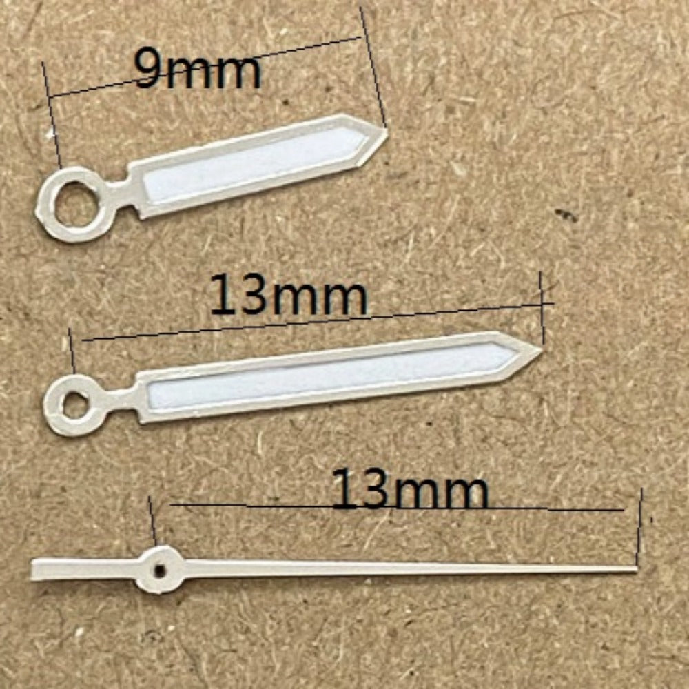 13mm Silver Trim Green Lume Arrow Shape Watch Hands for Ronda 515 Quartz
