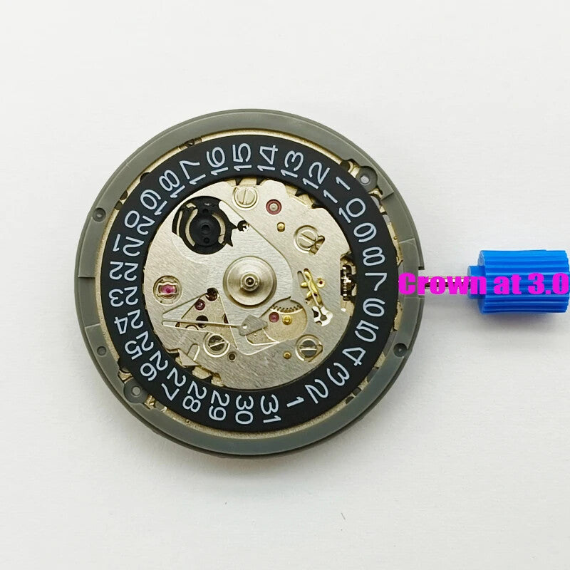 Japan NH35 Automatic Mechanical Movement Black Date Dial Crown At 3.0