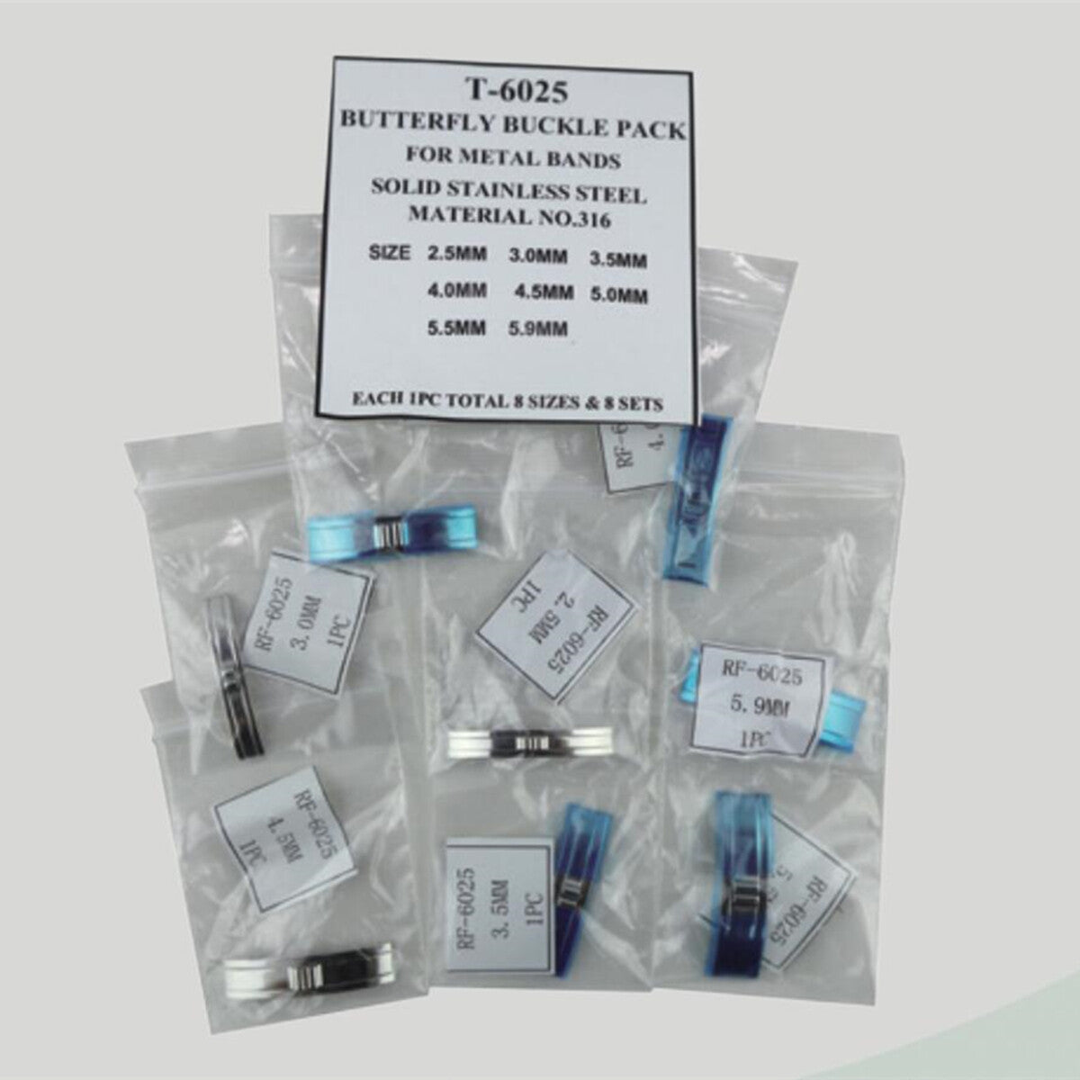 8 Sizes S/S Butterfly Watch Buckles Pack for Metal Watch Bands Watch Parts