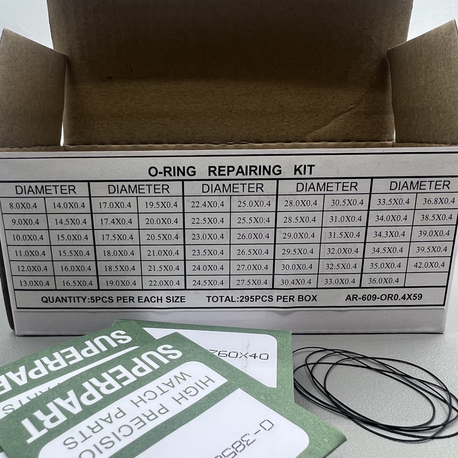 59 Sizes 295pcs 0.4mm Thickness Waterproof O Ring Kit Watch Back Gasket Washers