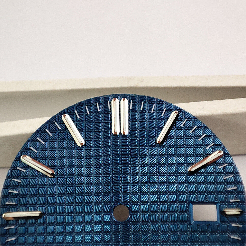 Green Lume Silver Trim Nail+Blue Check Pattern Watch Dial for NH35 Movement