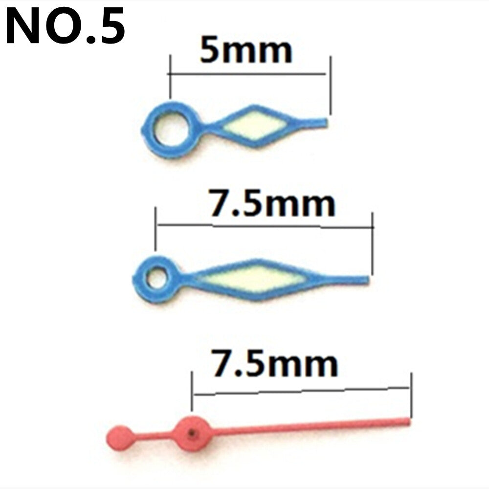 7.5mm Blue Trim Diamond Shape Green Lume Watch Hands for Miyota 2035 Movement #5