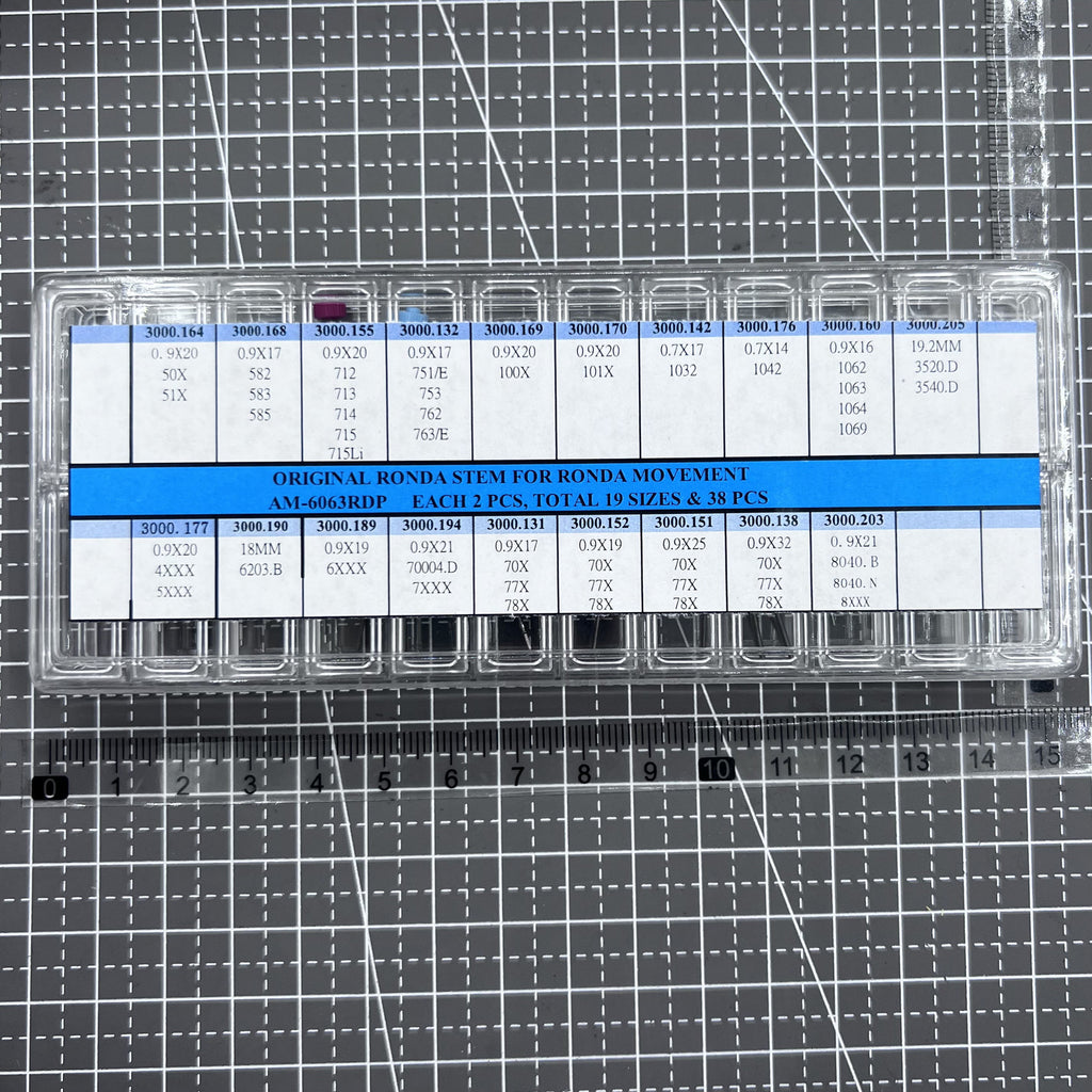 Assortment of 38 PIECES 19 Sizes Original Ronda Watch Stems AM-6063RDP