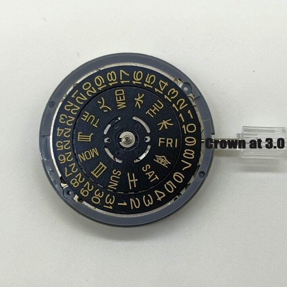 Seiko NH36 Crown@3.8 Automatic Mechanical Movement Black Dial Golden Font Date@3