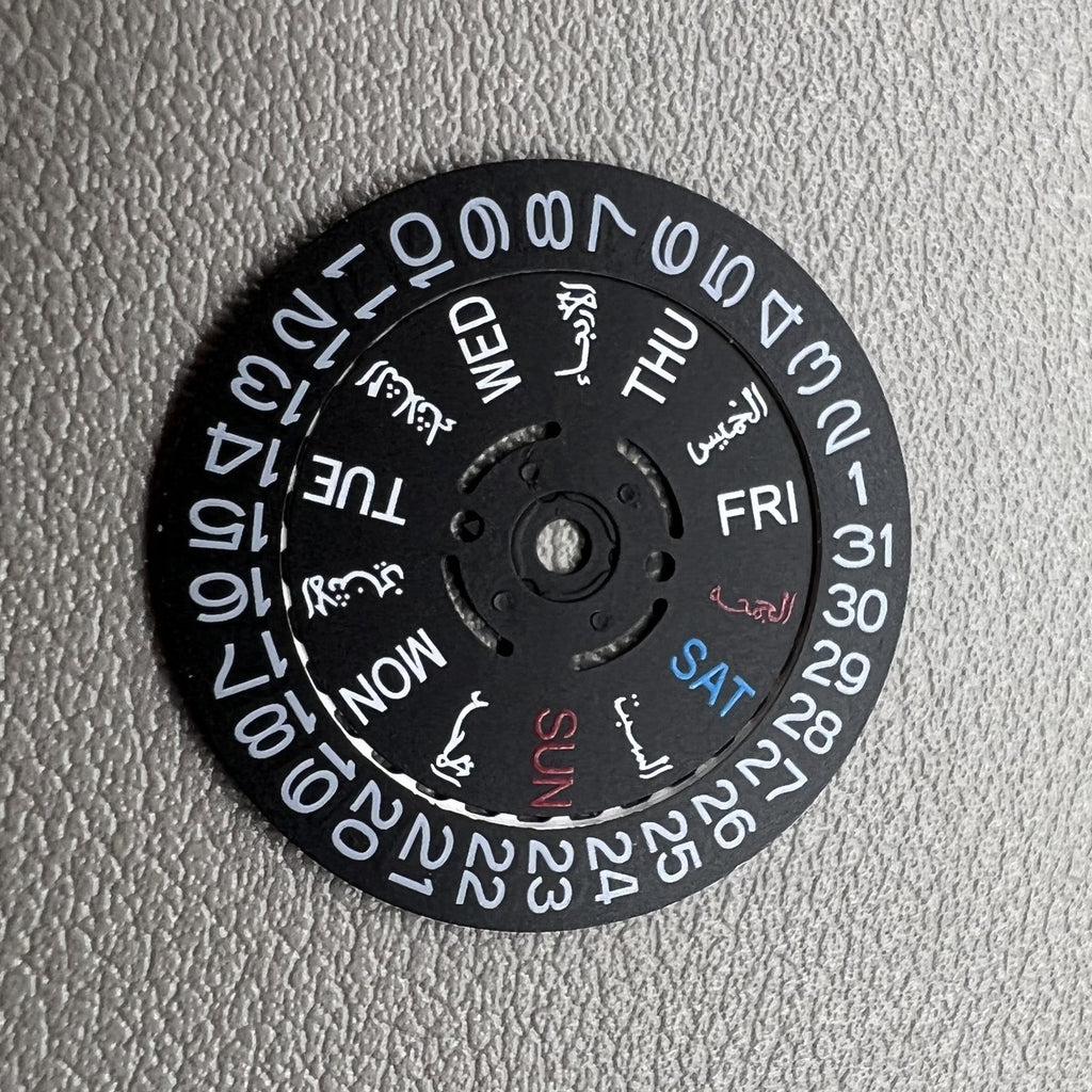 Arabic/English Font Black Date Disk Week Wheel for NH36 Movement Crown at 3