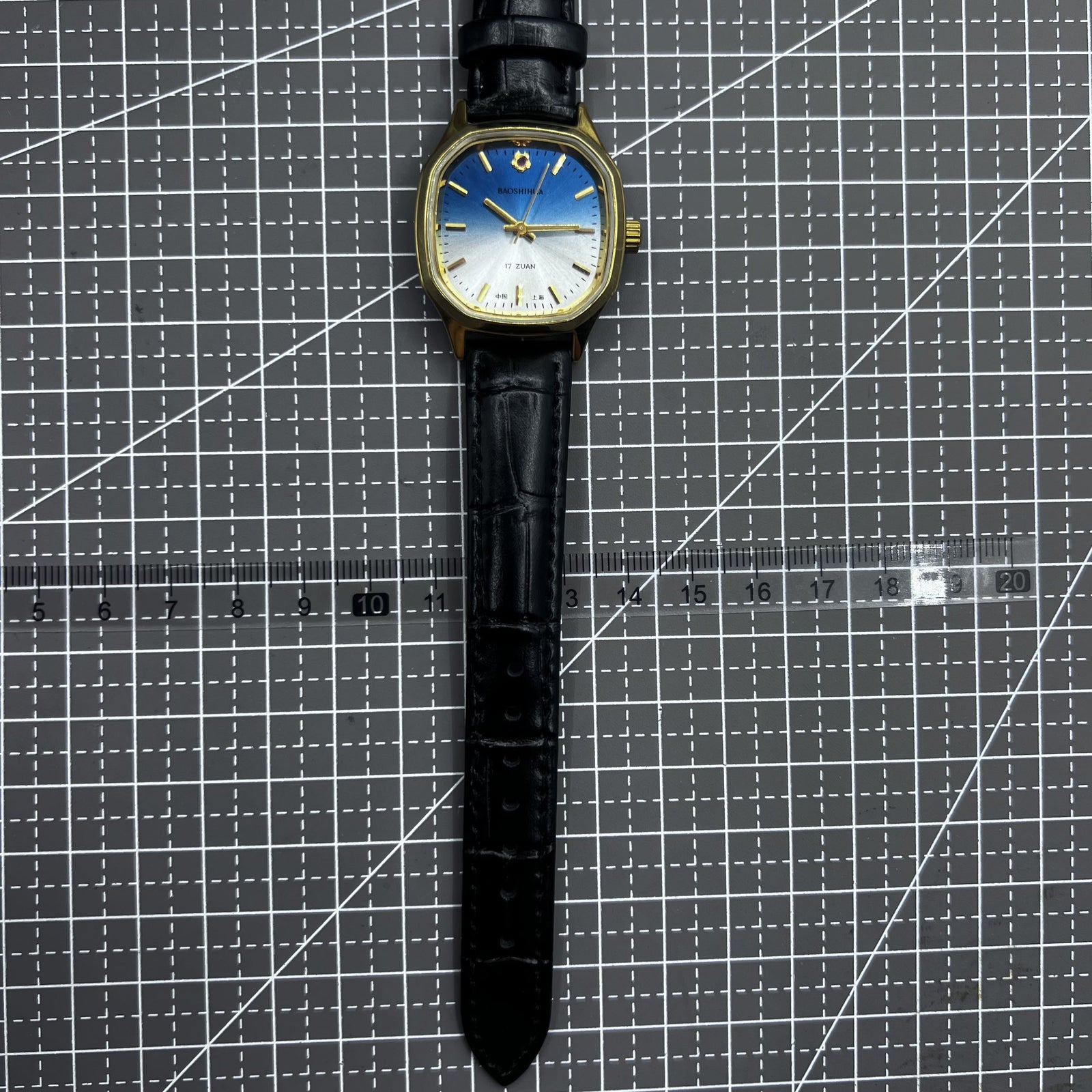 Shanghai 33mm Manual Mechanical Watch Golden Nail Blue Dial Square Case 17 Jews