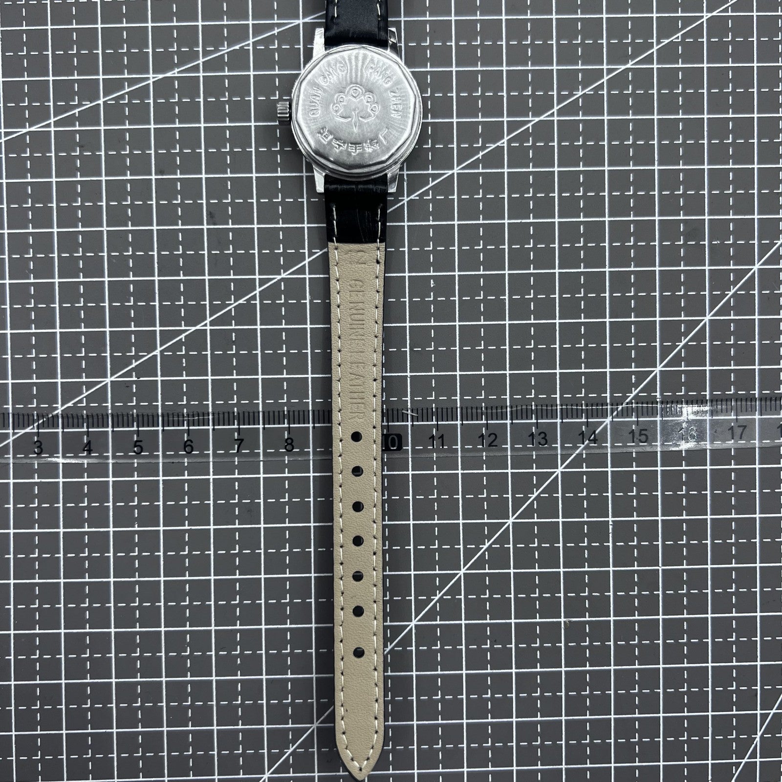 27mm Kongque Black Strap Manual Mechanical Watch 19 Jews Silver Dial Golden Nail