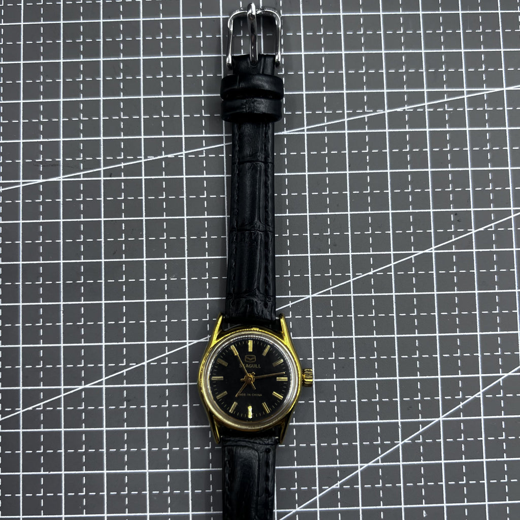 Black Round Case Golden Nail Tianjin Seagull Manual Mechanical Ladies Watch