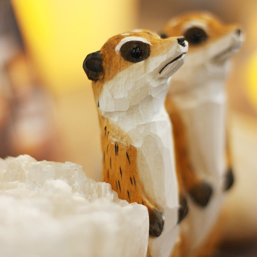 Handmade Meerkat Wooden Figurine Sculpture Decorative Collectible Artwork