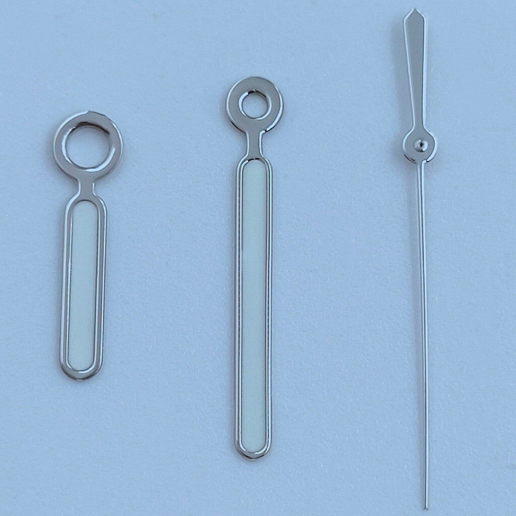 12.5mm Silver Trim White Painted Green Lume Watch Hands for NH35 NH36 7S26 7S36