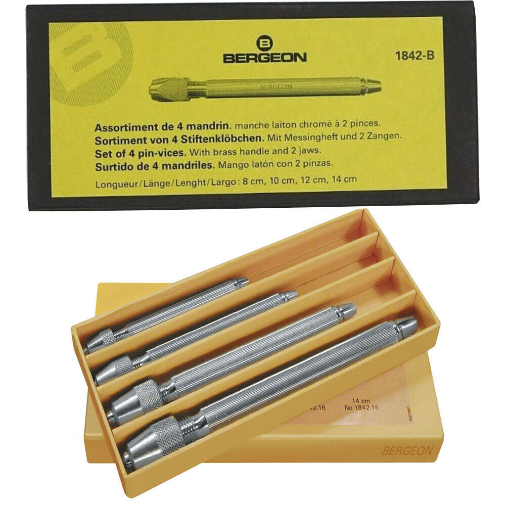 Swiss Set Of 4 Bergeon 1842-B Square Head Pin Vices Holders