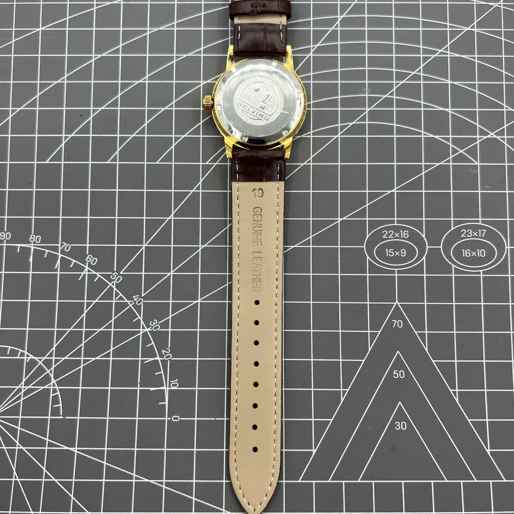 Beijing Double Rhomb Manual Mechanical Watch Golden Case Silver Nail