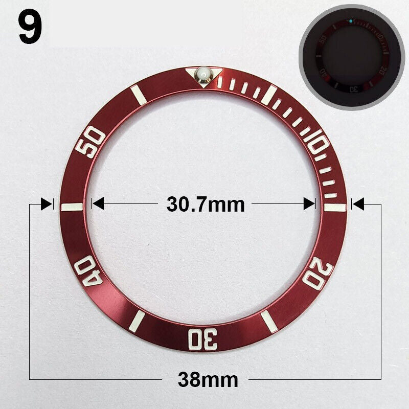 38mm Watch Bezel Ceramic Slope Red Ring Silver Font Green Luminous