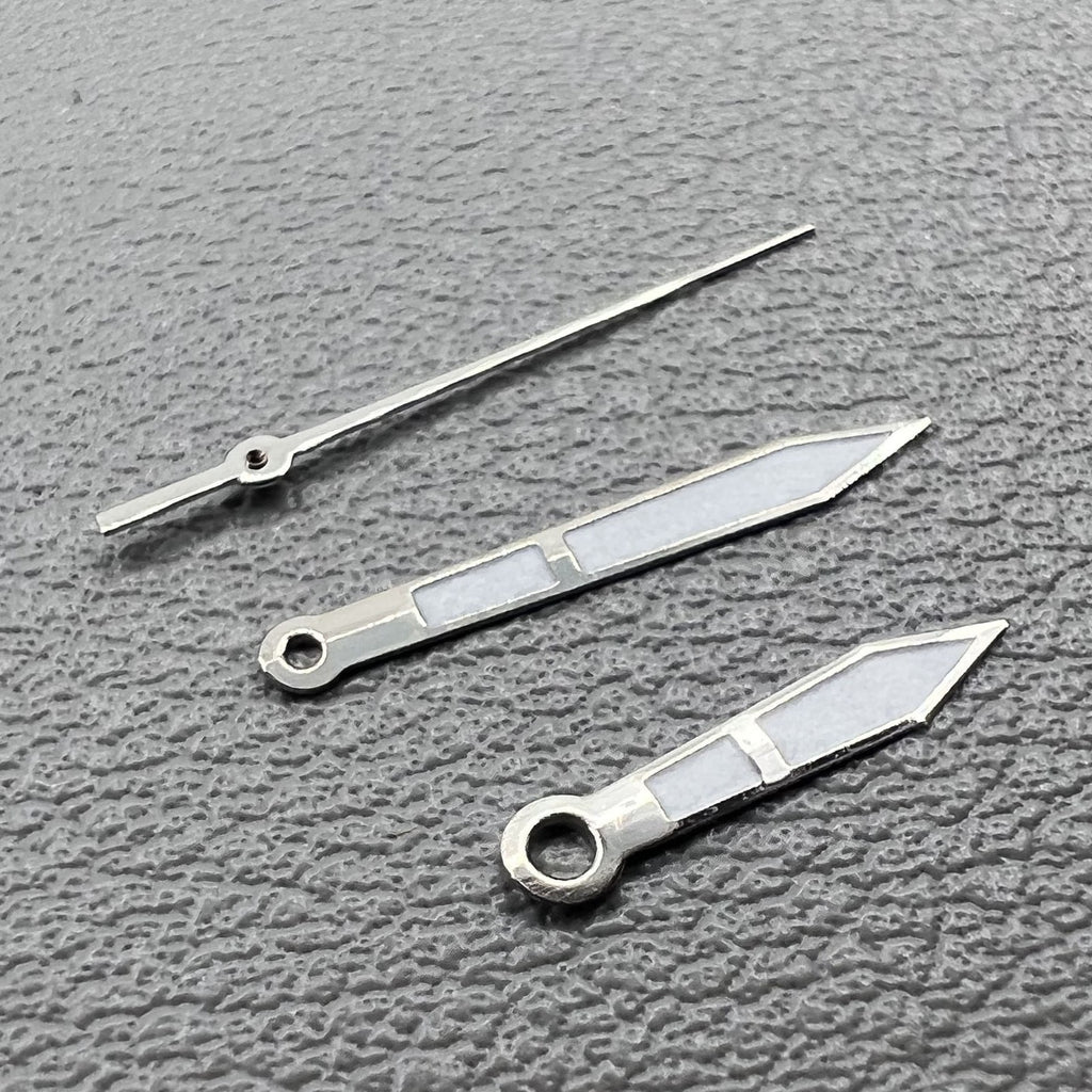 2 Sets/Pack Green Lume Silver Trim Watch Hands 10x14x14mm for Ronda 515 Movement