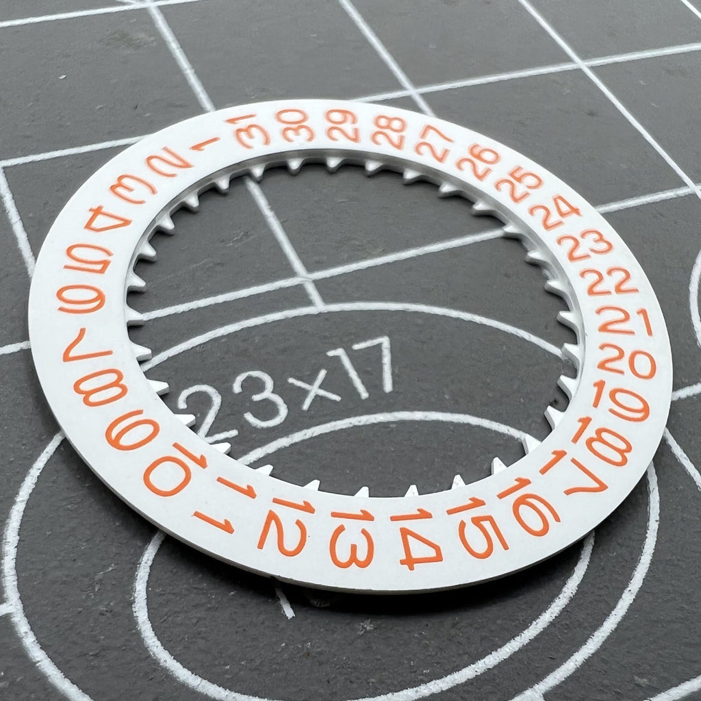 Watch Date Wheel - Orange Font on White Background for NH35 Movement