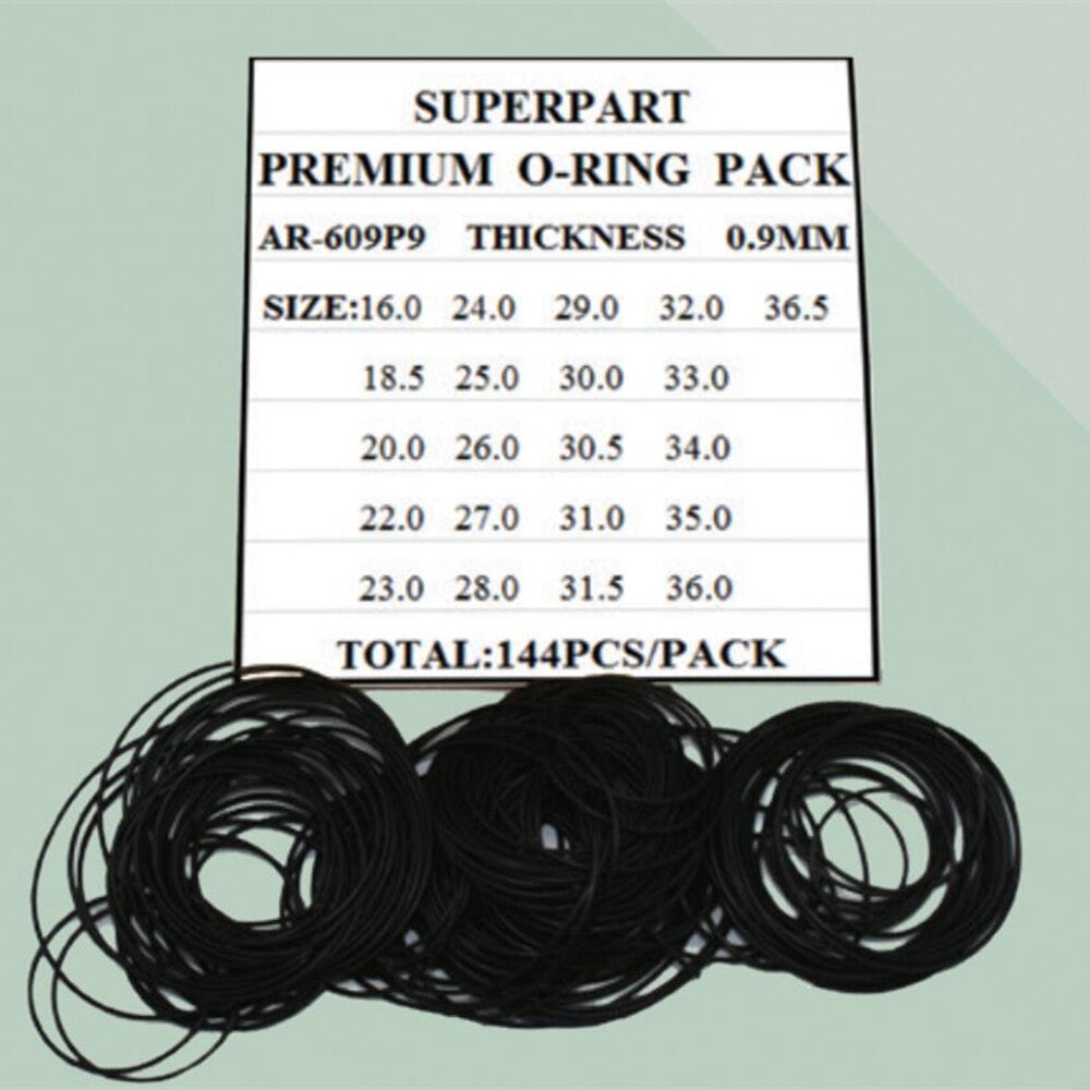 0.9mm Thickness 21 Sizes 144pcs Waterproof O Ring Kit Watch Back Gasket Washers