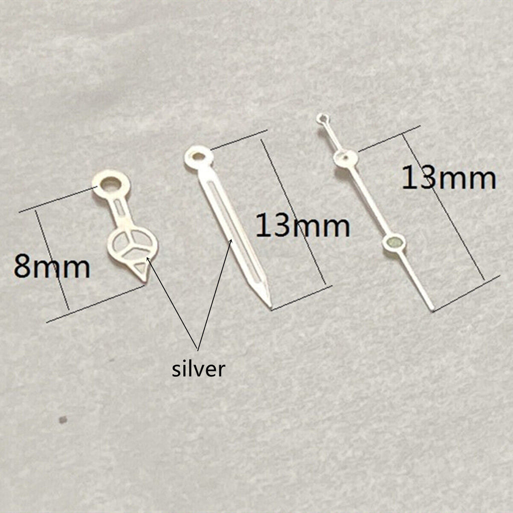 2 Sets Silver Trim with Green Lume Watch Hand Set for Ronda 515 Movement
