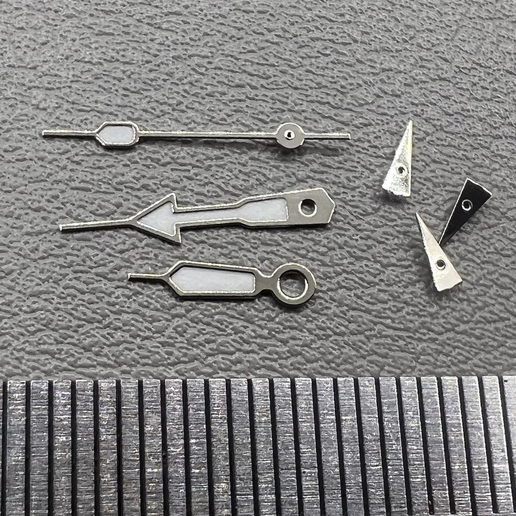 2 Sets Green Lume Arrow Shape Silver Trim Hands for Miyota OS10 OS20 OS60 OS80