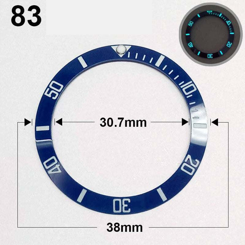 38mm Ceramic Slope Blue Ring Silver Font Blue Luminous Watch Bezel Watch Part