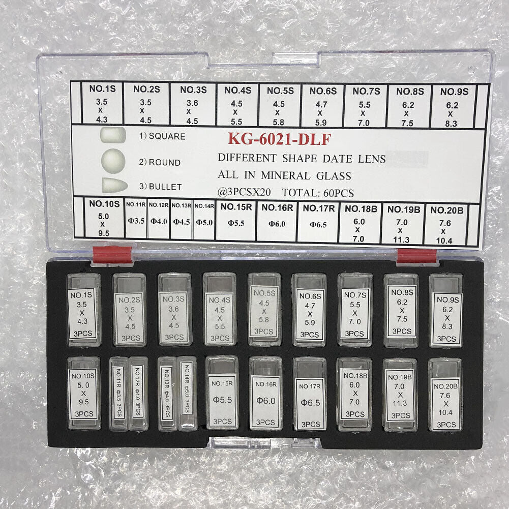KG-6021-DLF Different Shape Date Lens All In Mineral Glass 3 Sizes 60PCS/Box