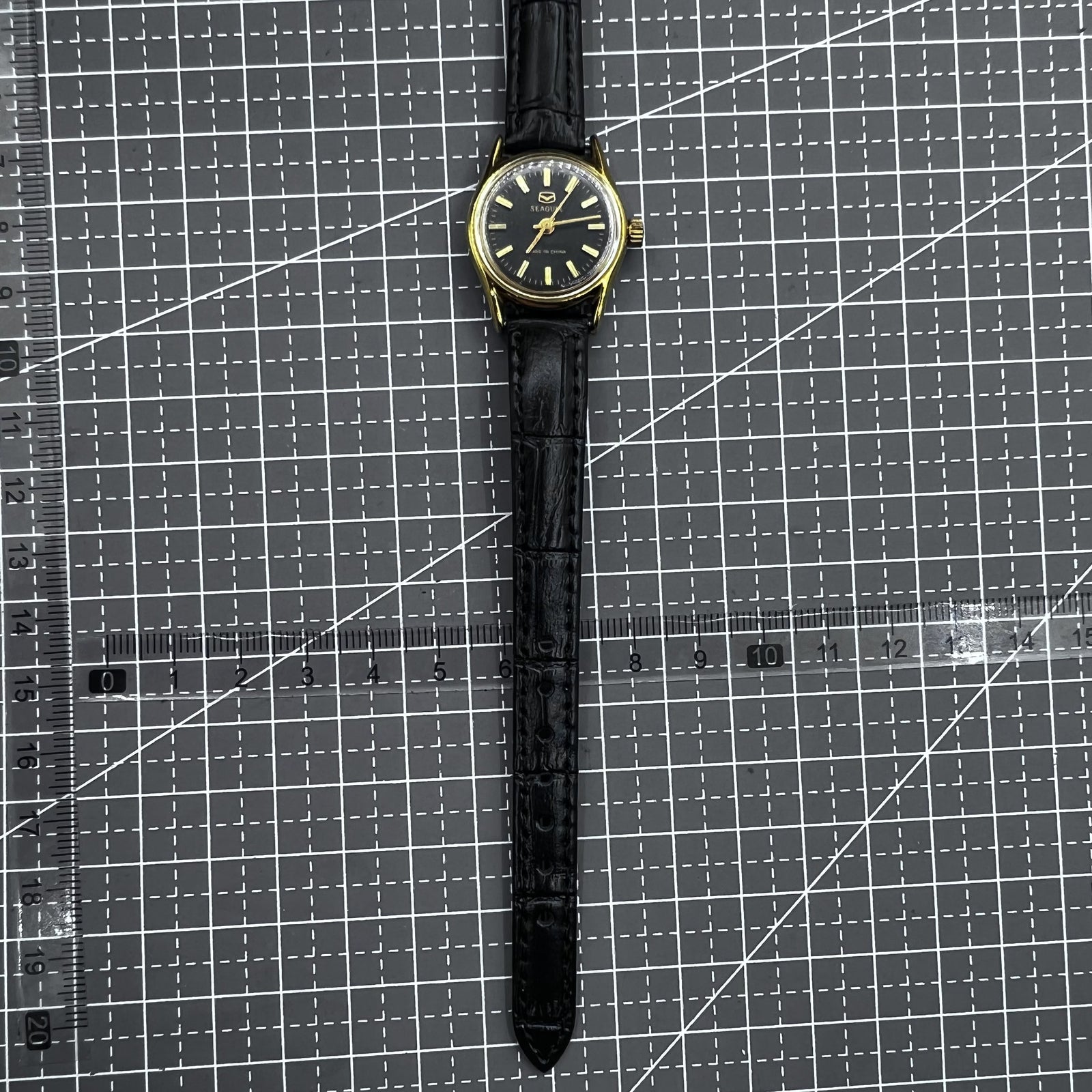 Black Round Case Golden Nail Tianjin Seagull Manual Mechanical Ladies Watch