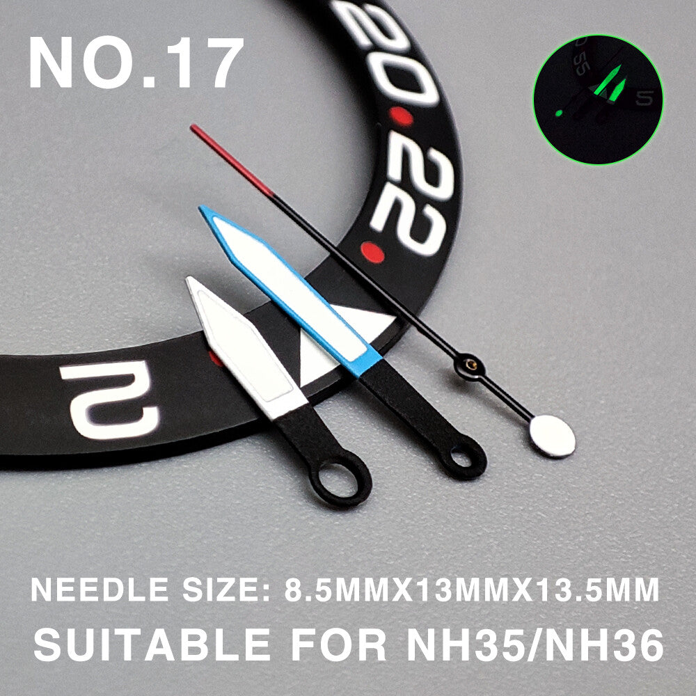 Green Luminous Blue Trim 13.5mm Watch Hands for Miyota NH35/NH36/NH38 Movement