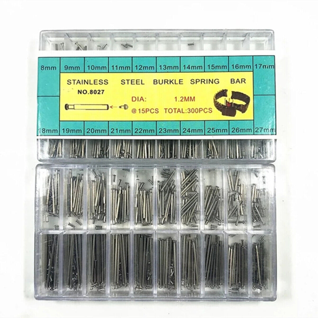Dia 1.2mm 300pcs Stainless Steel Buckle Spring Bar Assortment Watch Repair Kit