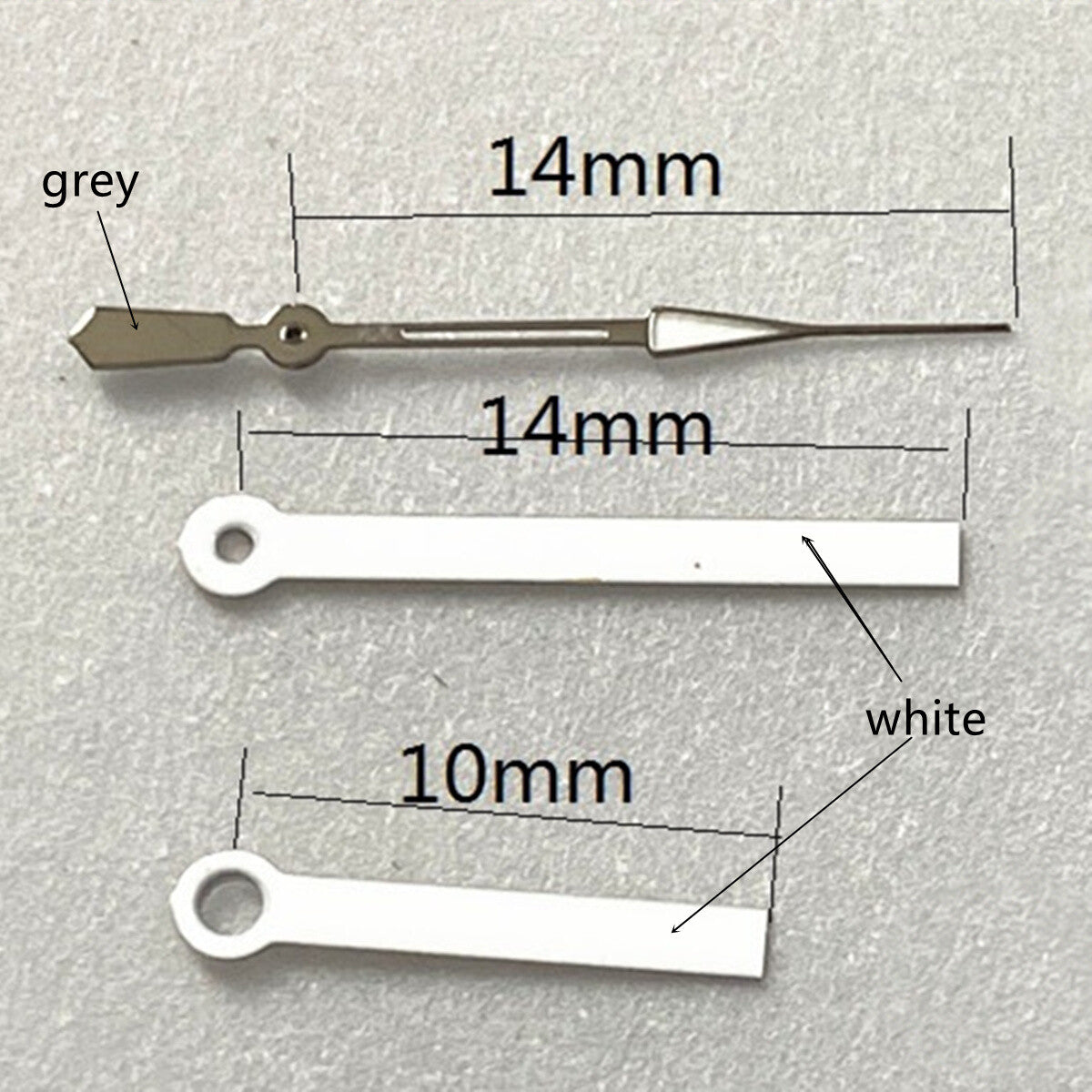 2 Sets/Pack 14mm Grey Trim White Paited Hands Set for Quartz Movement Ronda 515