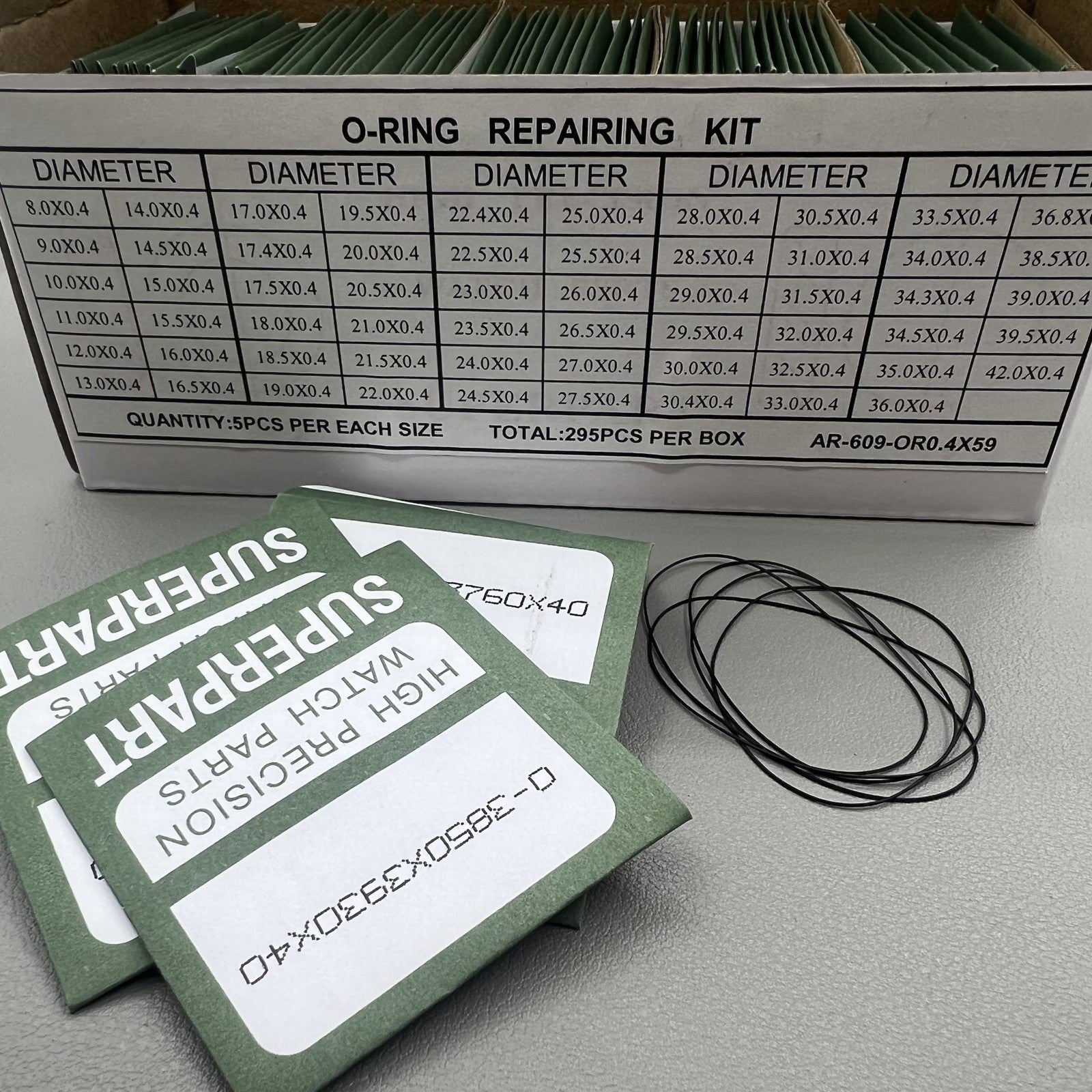 59 Sizes 295pcs 0.4mm Thickness Waterproof O Ring Kit Watch Back Gasket Washers