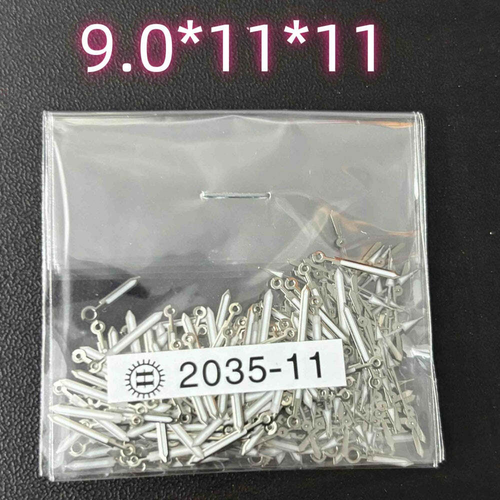 100 Sets/Pack 11mm Silver Trim Green Lume Watch Hands for Miyota 2035 2115 PC21