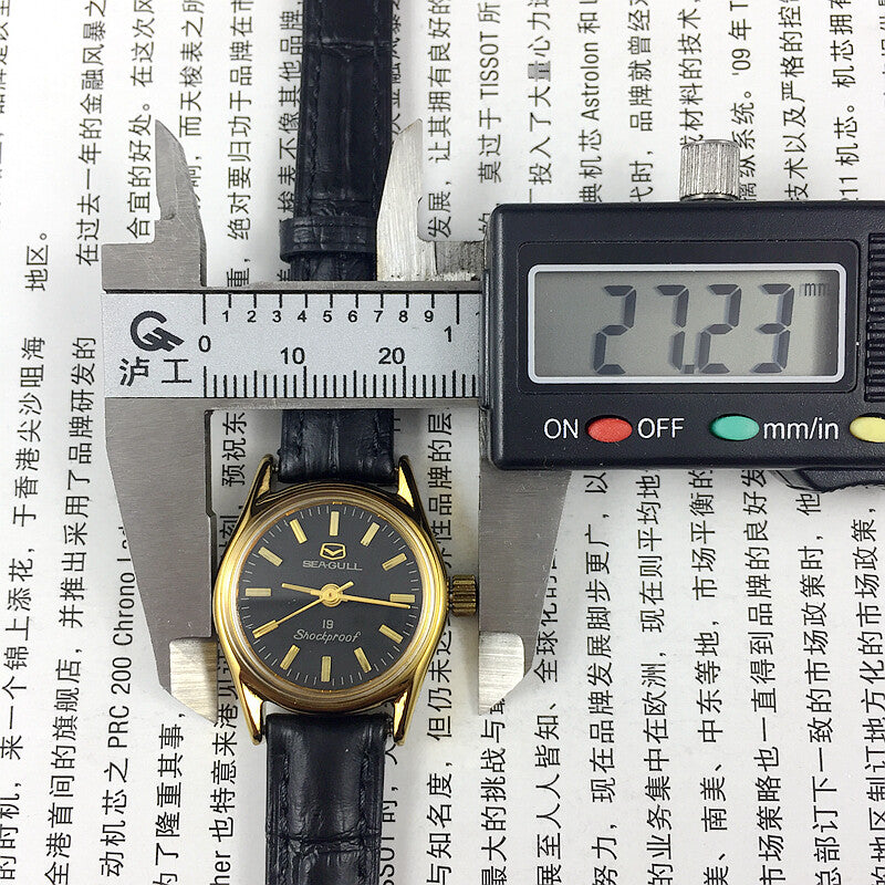 Black Round Case Golden Nail Tianjin Seagull Manual Mechanical Ladies Watch