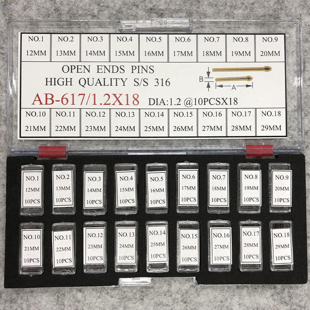 Dia 1.2mm Stainless Steel Open Ends Pins Kit Size From 12~29mm 180PCS/Box