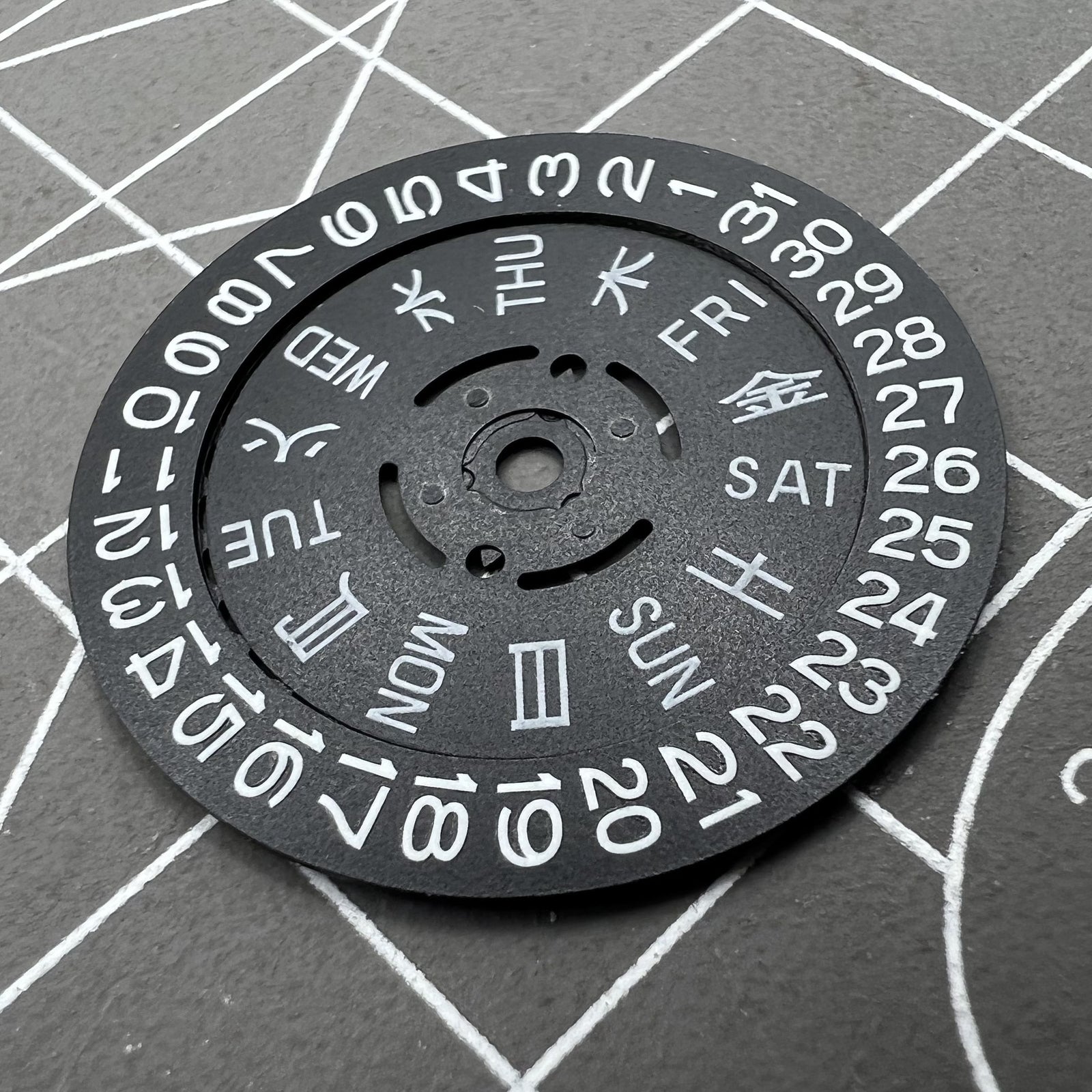 Blue Lume Black Date Disk Week Wheel for NH36 Movement Date@3 Crown at 3.0