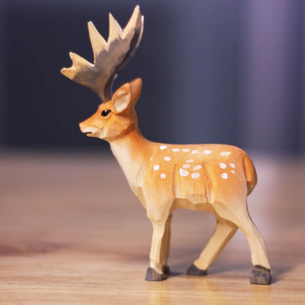 New Cute Handmade Standing Deer Wooden Figurine Sculpture Decorative Artwork