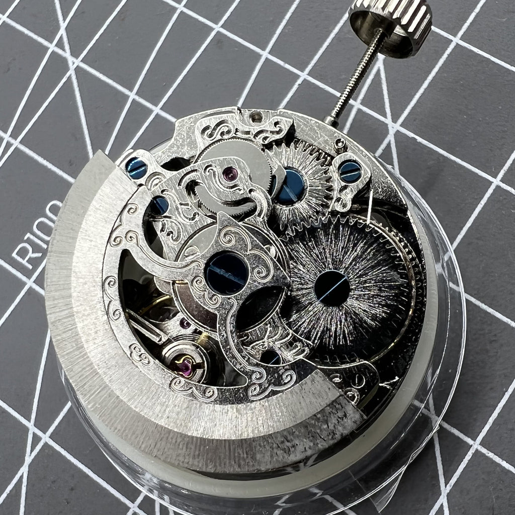 Carved Silver Hollow 7120 Automatic Mechanical Movement