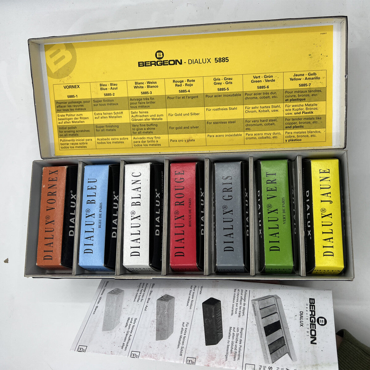 Bergeon 5885 DIALUX Rouge Polish Brossage Assortment of 7 Polishing Products