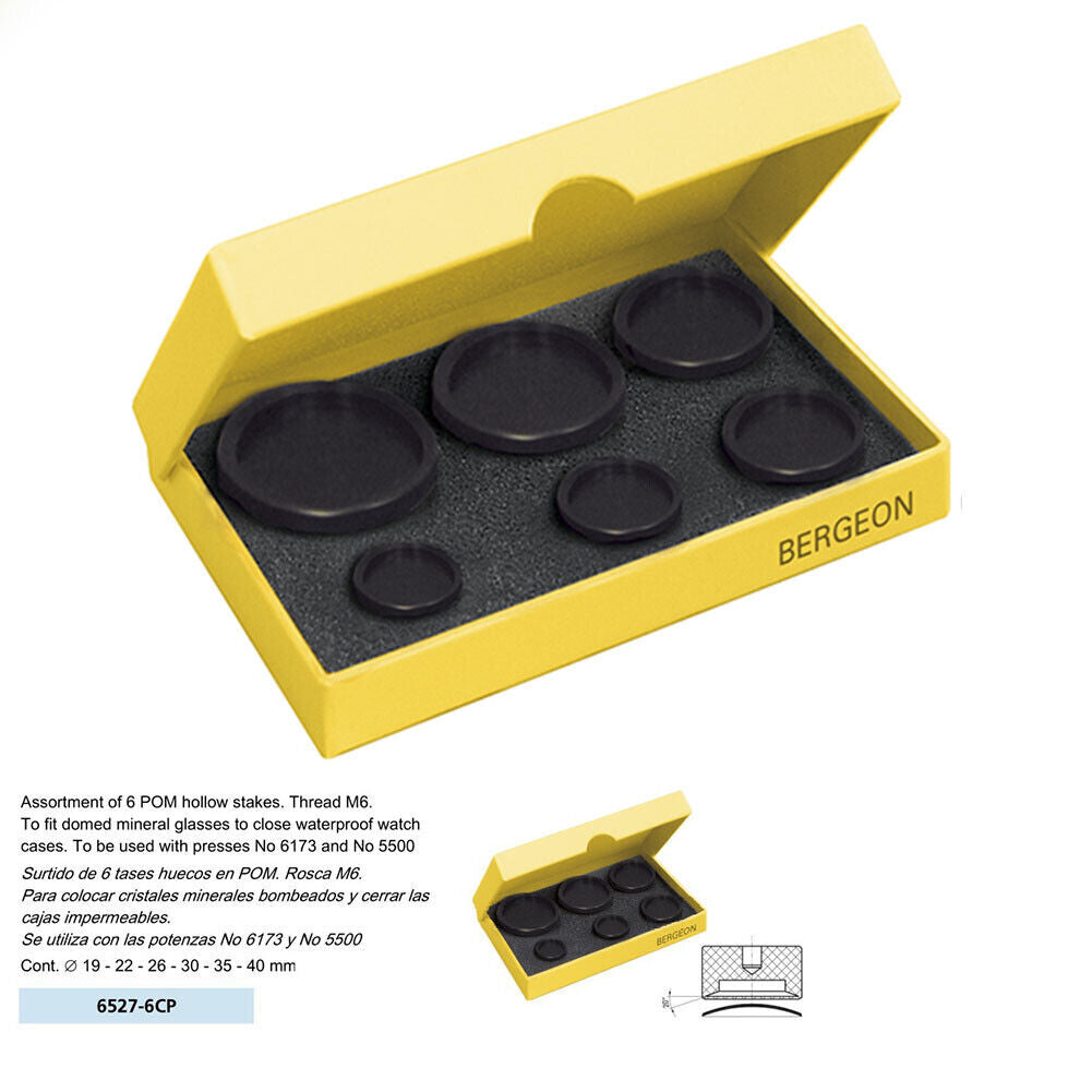 Bergeon 6527-6CP Glass Fitting Dies For Domed Mineral Watch Glasses 19-40mm
