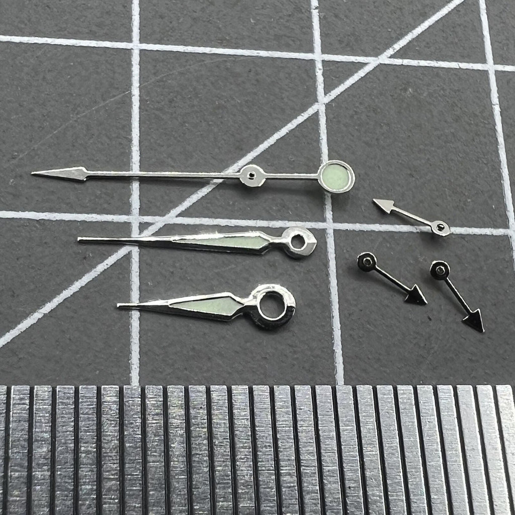 2 Sets Silver Trim Green Luminous Pointed Hands for Miyota OS10 OS20 OS60 OS80
