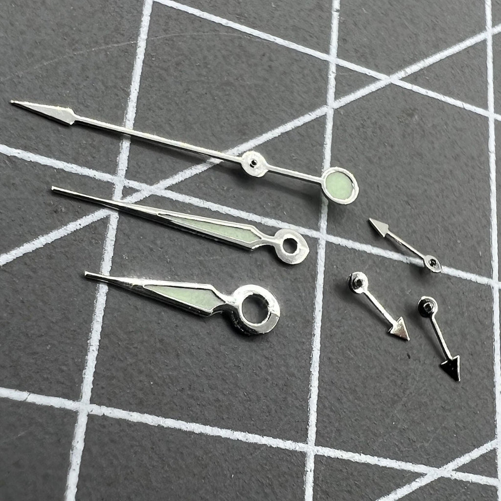 2 Sets Silver Trim Green Luminous Pointed Hands for Miyota OS10 OS20 OS60 OS80