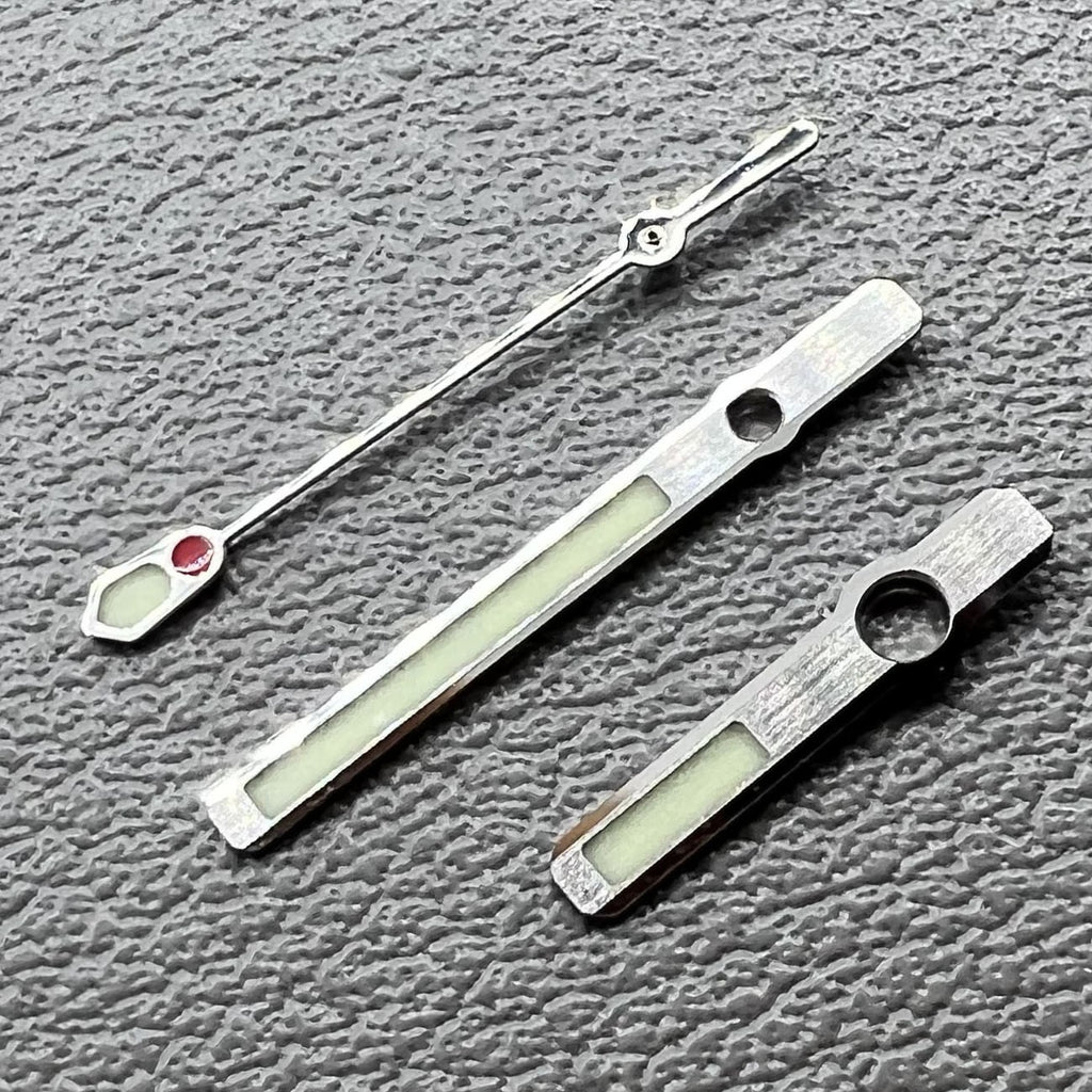 16mm Abalone 6105 C3 Green Lume Silver Trim Hands Set for Movement NH36 NH35