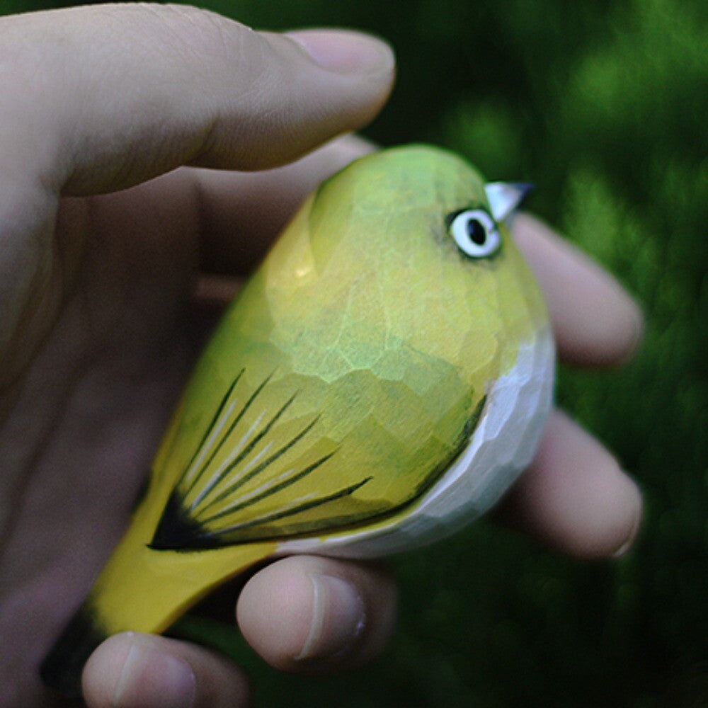 New Cute Handmade White-eye Bird Wooden Figurine Sculpture Decorative Artwork
