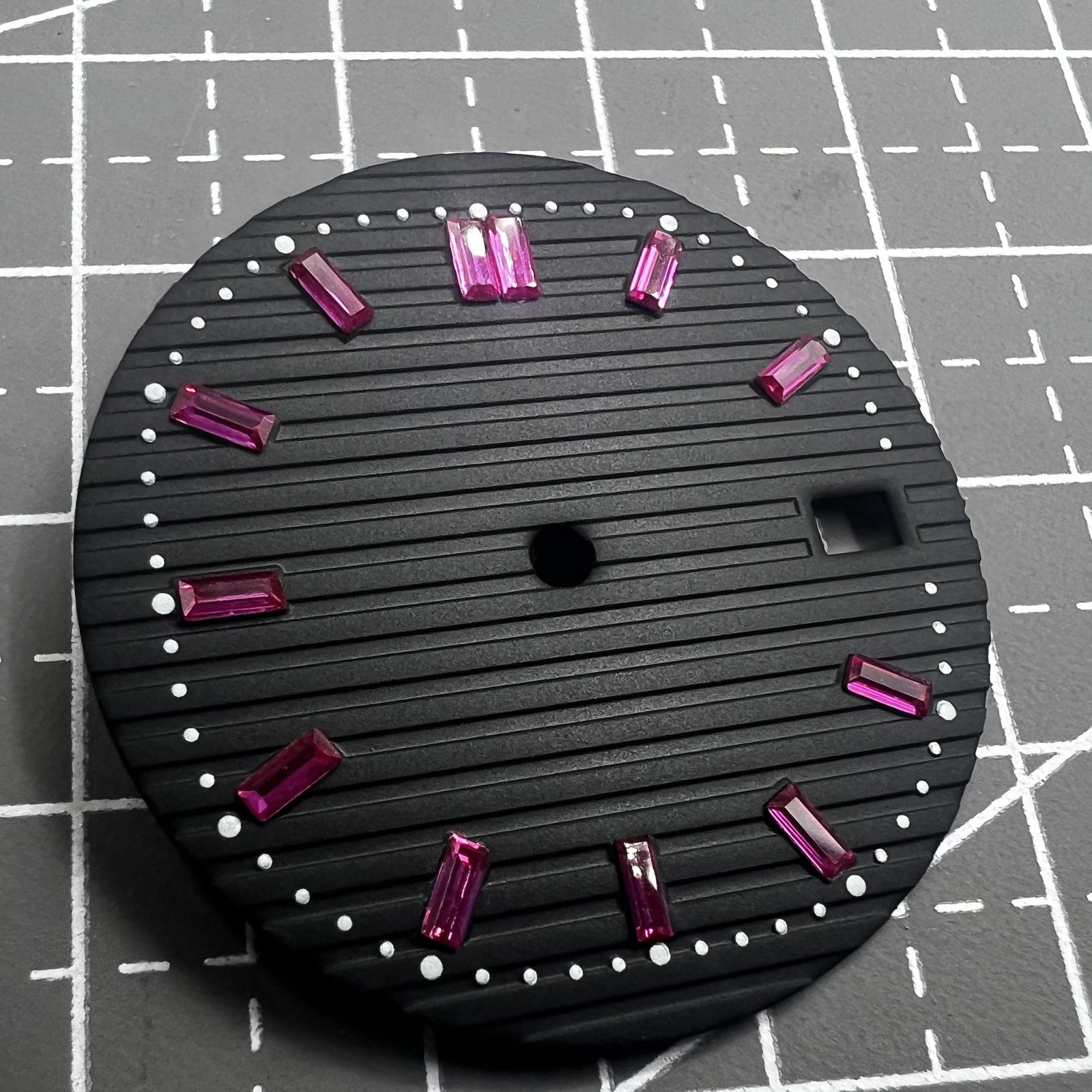 29.8mm Pink Imitation Gemstone Nail Black Watch Dial for Movement Seiko NH35