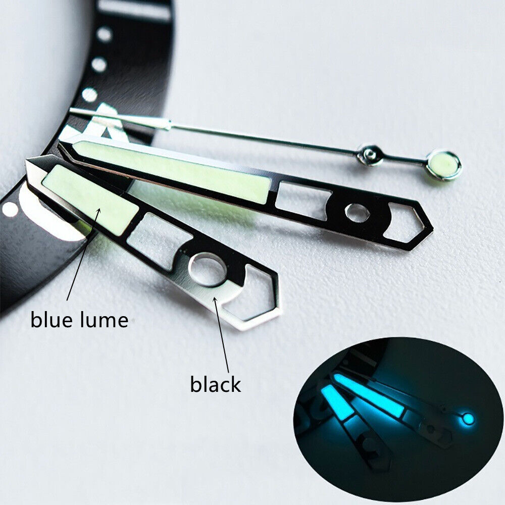 13mm Blue Lume Hollow Black Trim Watch Hands Set for NH35 NH36 Movement